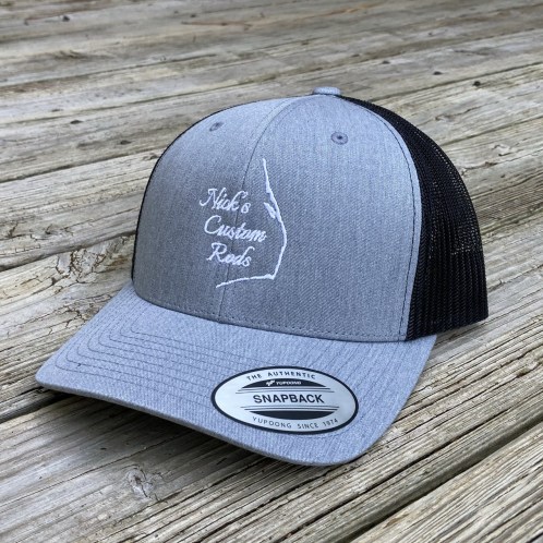 Heather Gray and Black Embroidered Snapback Trucker Hat