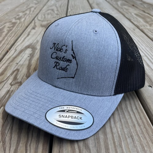 Heather Gray and Black Embroidered Snapback Trucker Hat
